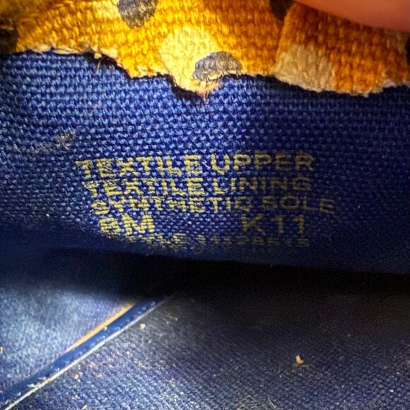 Tory Burch Ballet Flat Signature Logo Canvas Polka Dot Shoe Yellow Blue Size 8 - Picture 8 of 10